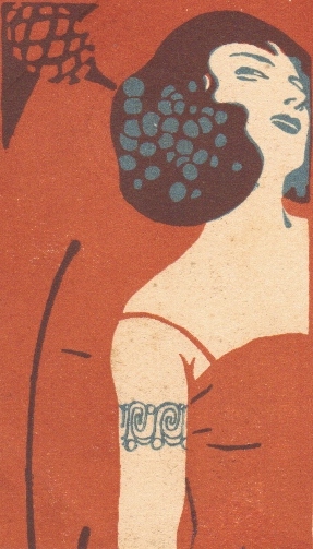 Vintage illustrated postcard of an elegant woman with dotted hair